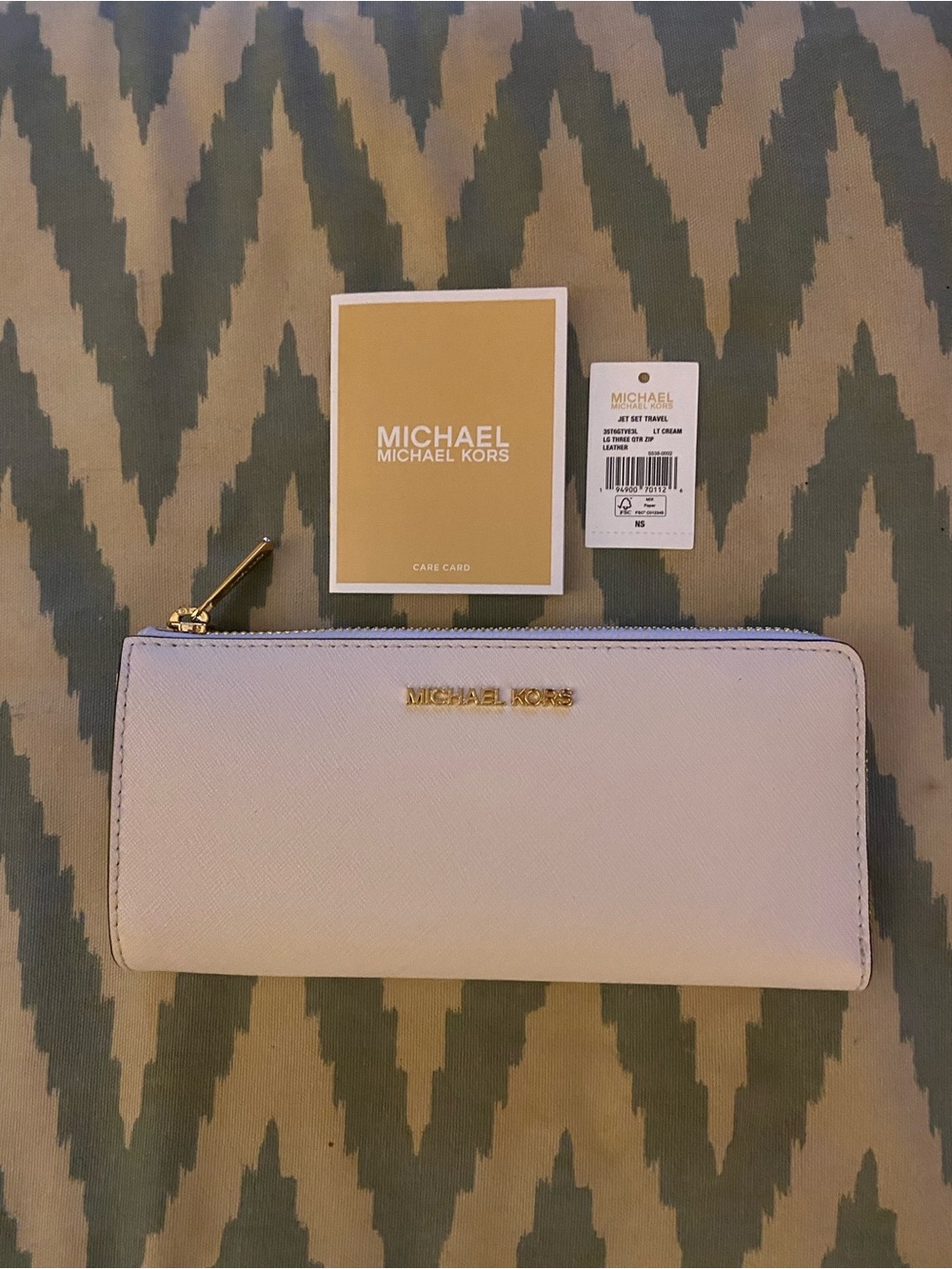 Michael Kors Zip Around Wallet in White with Gold Hardware